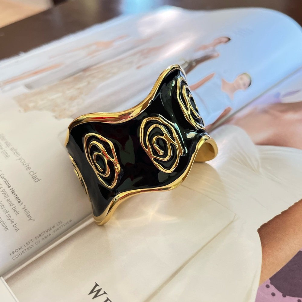 Gold Plated Enamel Cuff Bracelet Adjustable